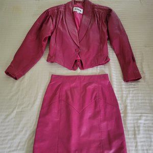 Genuine Leather Skirt and Jacket Suit